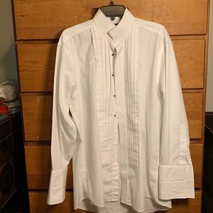 Stafford white tuxedo shirt - pleating and onyx buttons 16 1/2 neck cotton blend